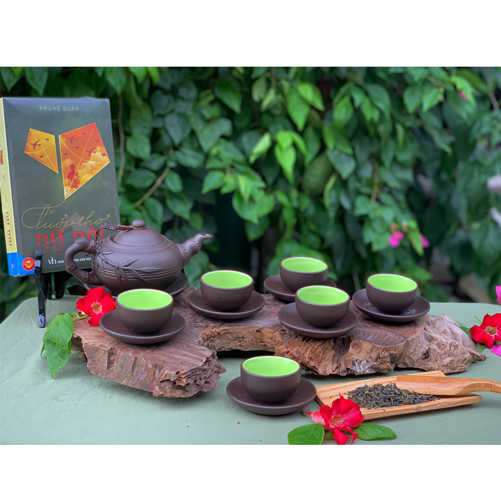 Bộ Ấm Chén Trà Đạo Gốm Tử Sa Bát Tràng Đắp Nổi Trúc Đoạn Dáng Trúc Đoạn Dung Tích 300ml ATSML 08.2