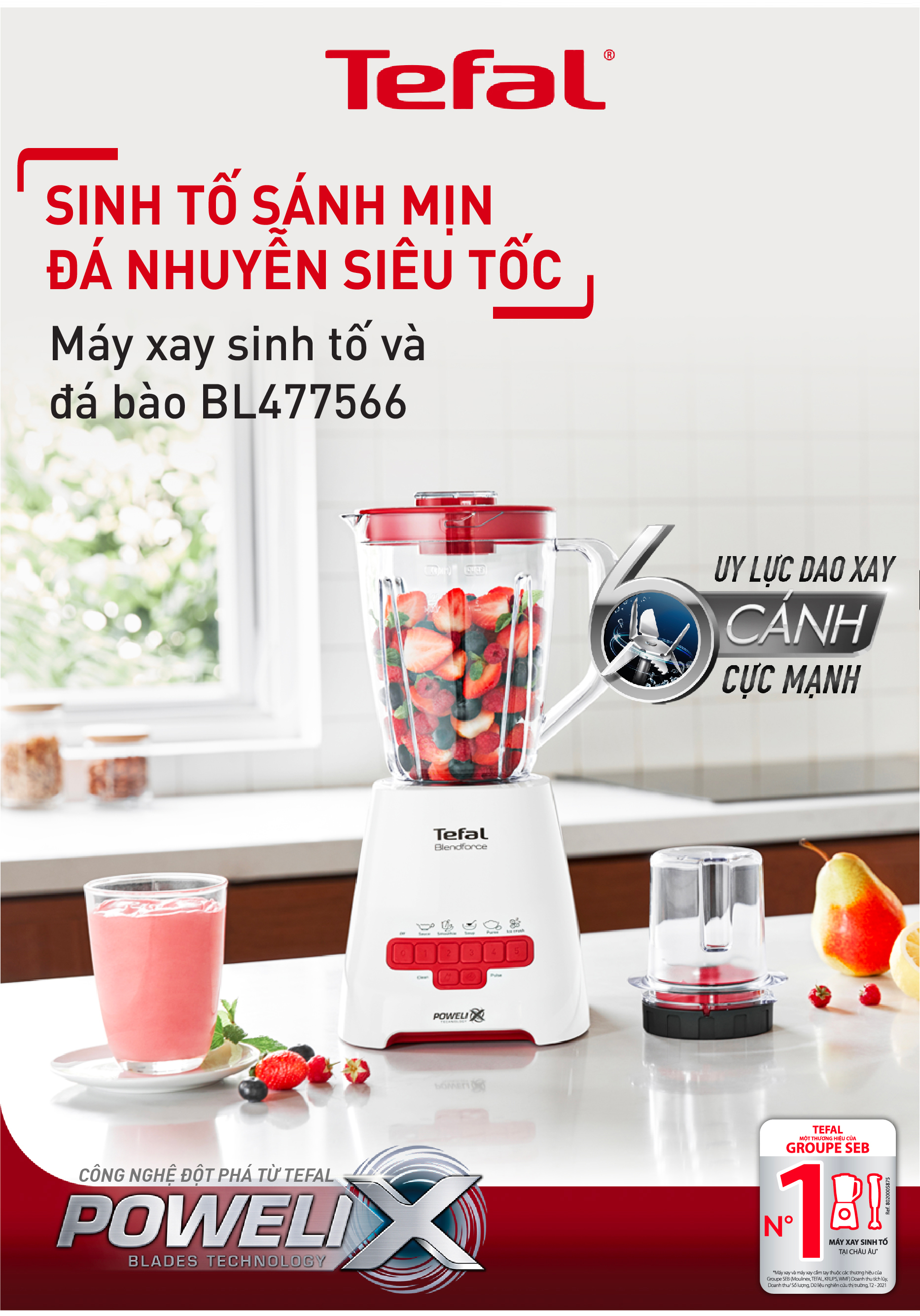 Combo Nồi cơm điện cao tần Tefal RK808168 1.5L &amp; Máy xay sinh tố Tefal Blendforce BL477566 - Hàng chính hãng