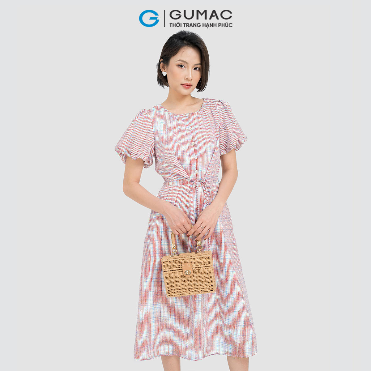 Đầm A rút dây eo GUMAC DD04022