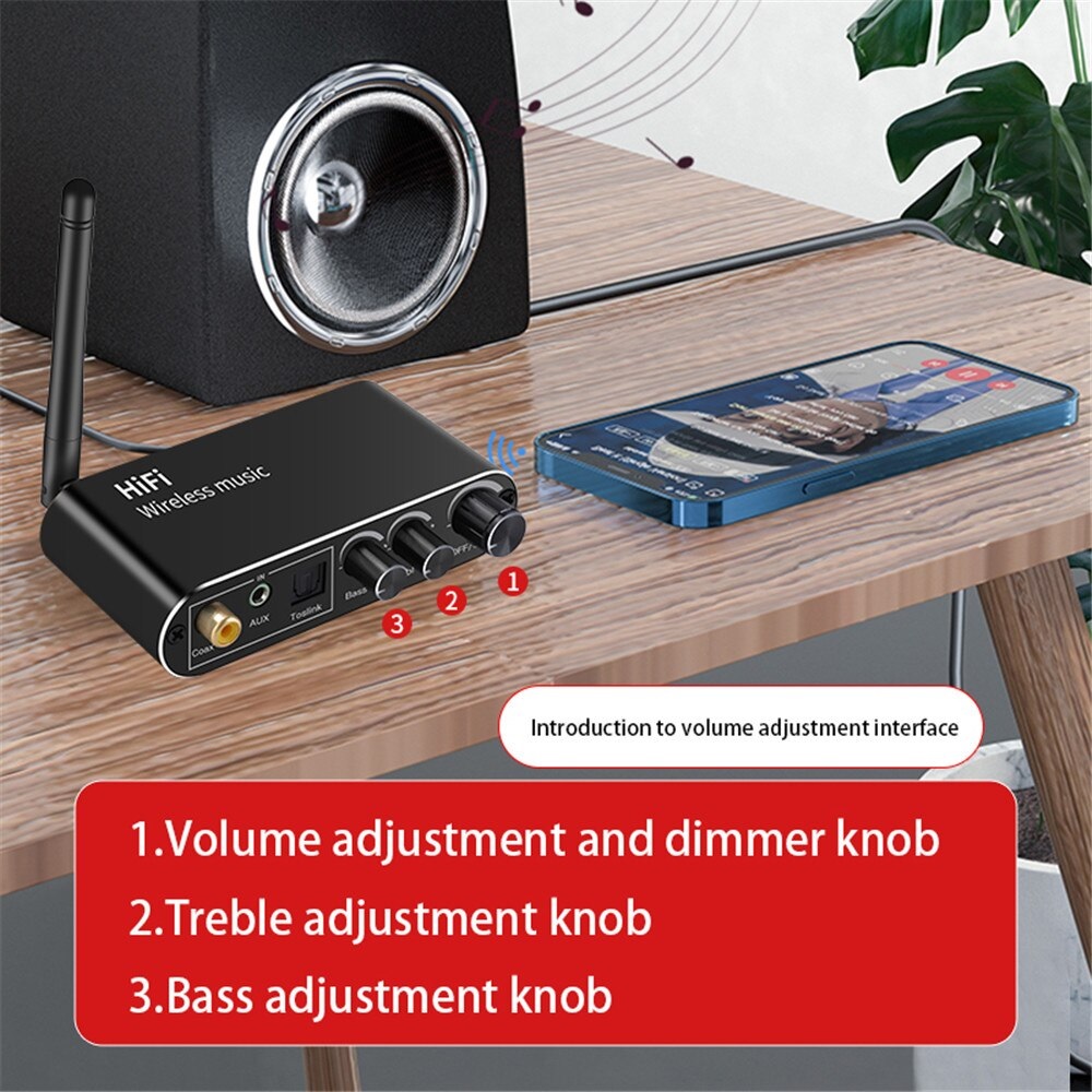 ROGTZ Bộ Chuyển Đổi Âm Thanh DAC Bluetooth T01 Chỉnh Treble, Bass, Volume (Hỗ trợ Cổng Optical) - Hàng Nhập Khẩu