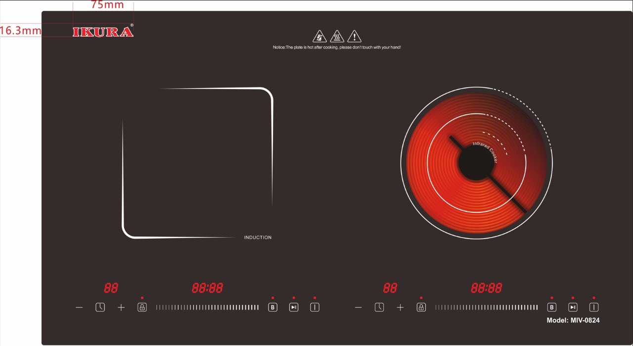 Bếp Điện Đôi IKURA EIV-0824  ( 1 bên Điện từ - 1 bên Điện Hồng Ngoại)  - Hàng Chính Hãng