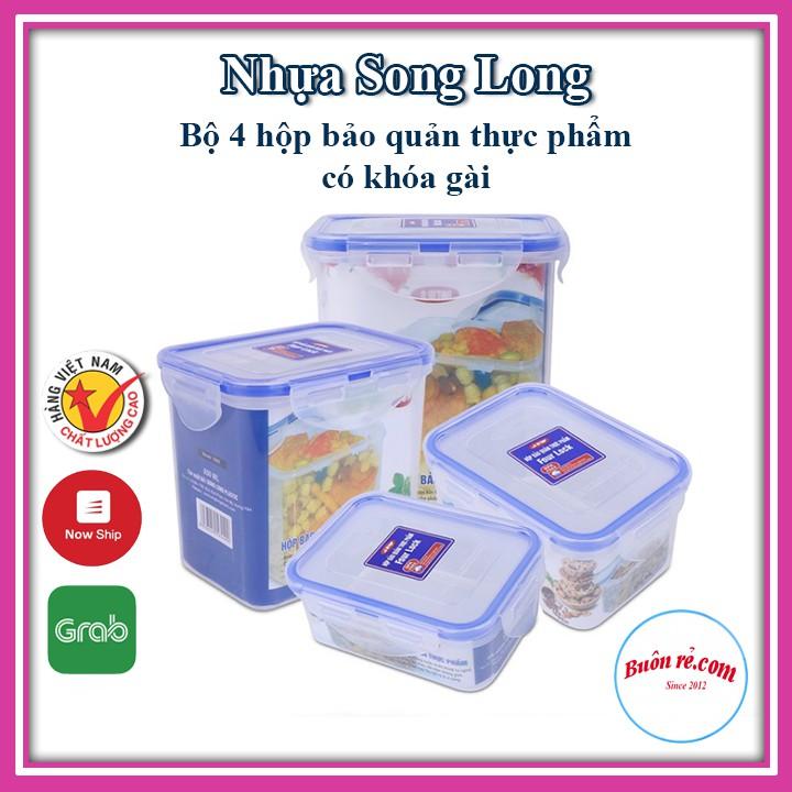 Bộ 4 hộp nhựa đựng thực phẩm Four Lock SONG LONG PLASTIC có khóa cài (MS: 2503, 2504, 2505, 2506) – Buôn Rẻ