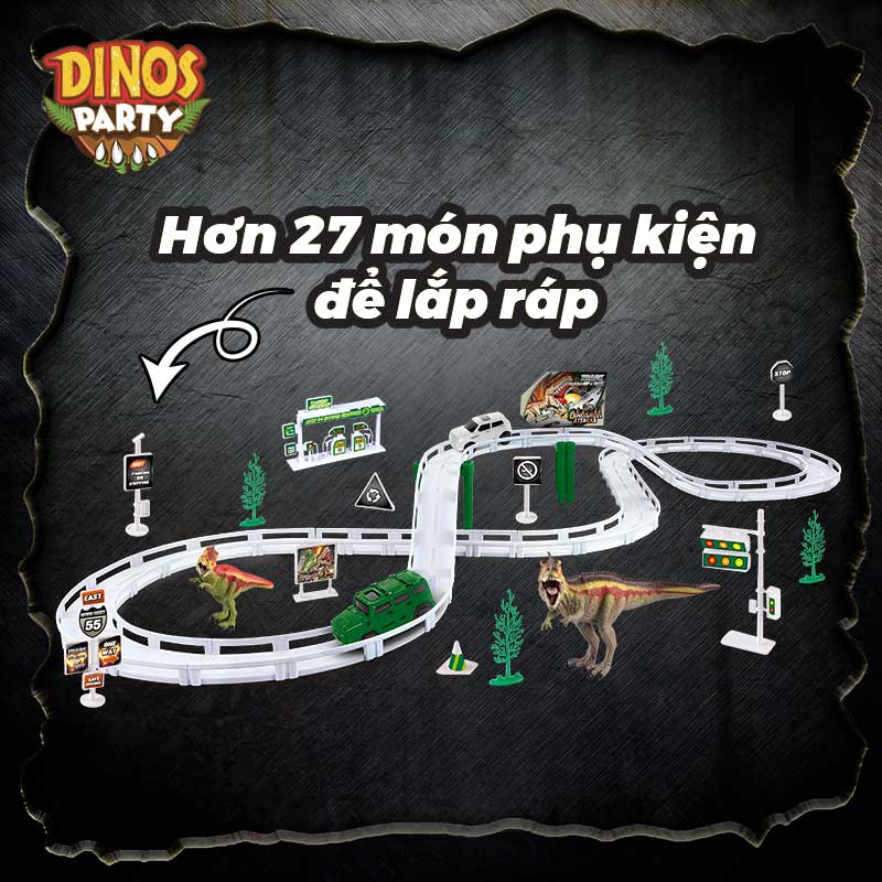 Đồ Chơi DINOS PARTY Bộ Lắp Ráp Đường Đua Thành Phố Khủng Long (Xe Chạy Pin)_Nâu CM558-2