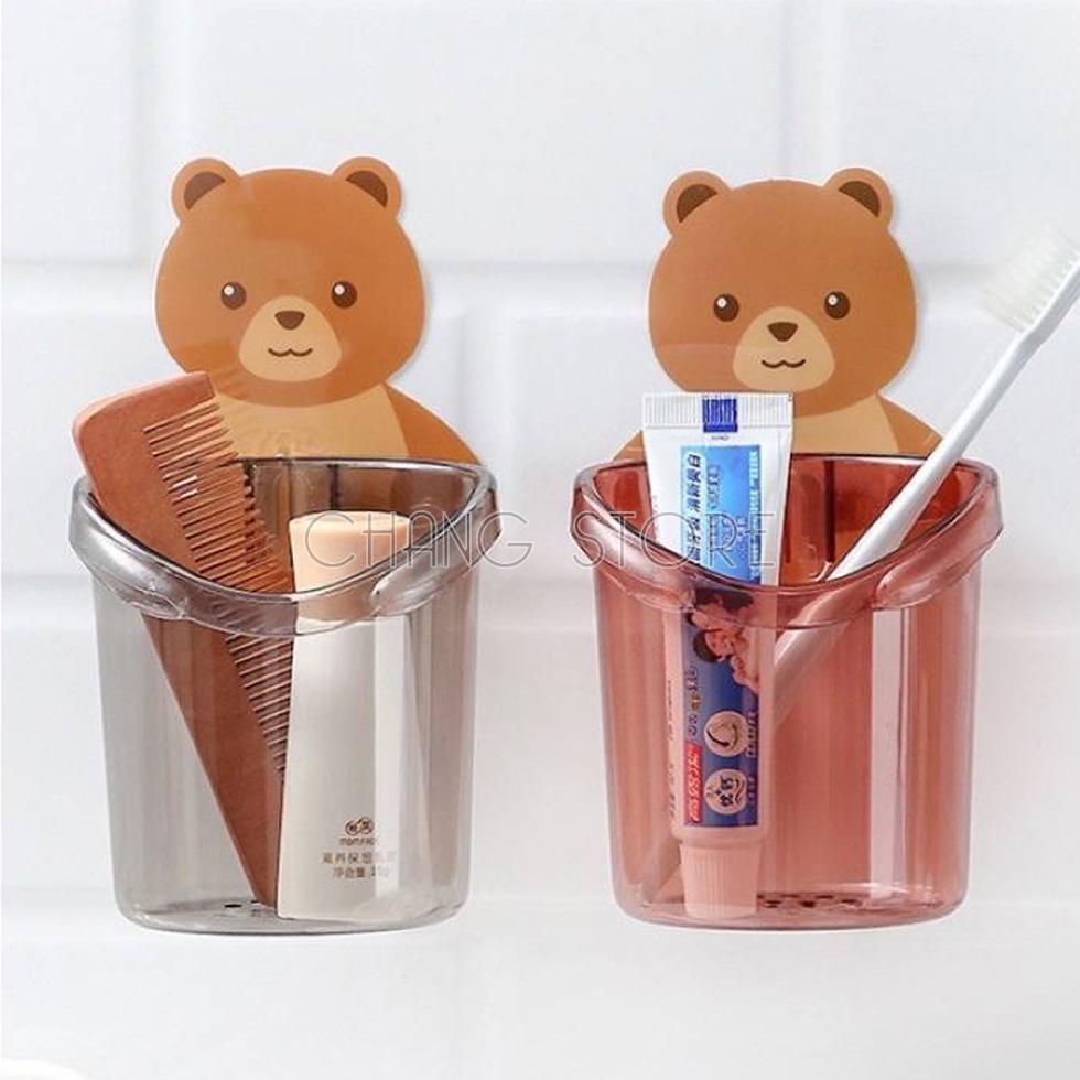 Ly cốc đựng bàn chải kem đánh răng dán tường hình gấu
