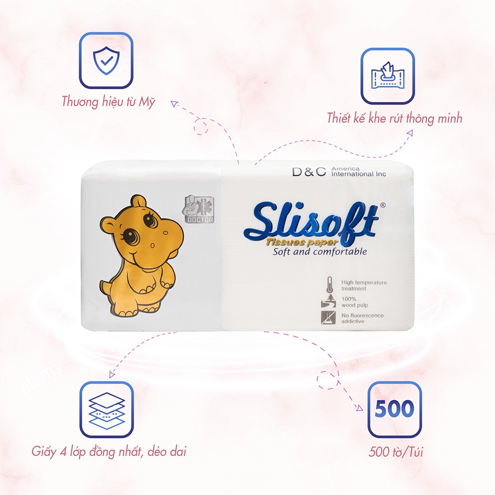 6 Bịch Giấy ăn Slisoft trắng tự nhiên đa năng, khăn giấy khô không chất tẩy trắng an toàn cho cả gia đình