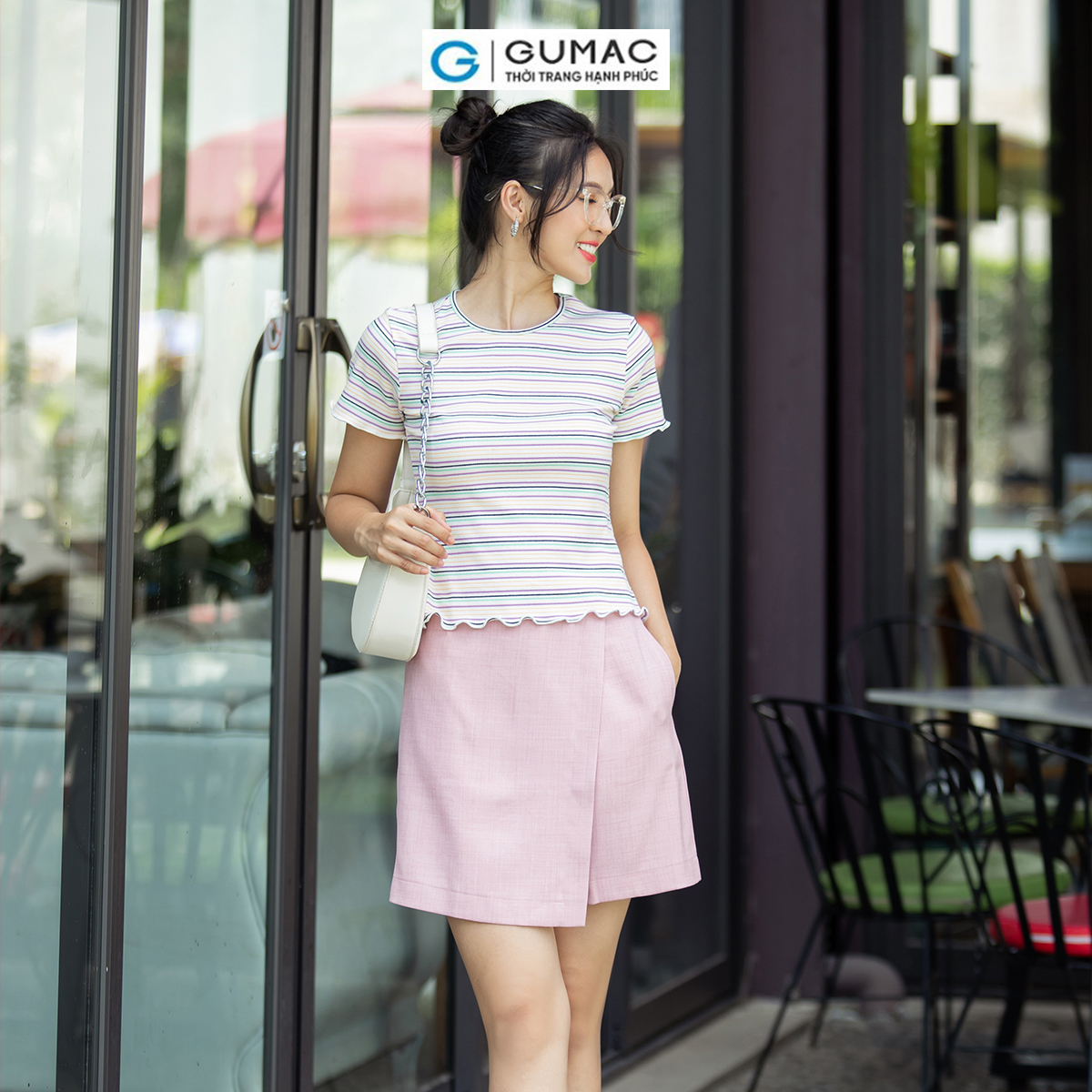 Áo thun nữ kẻ sọc ngang cuốn biên trẻ trung năng động thời trang GUMAC ATD07069