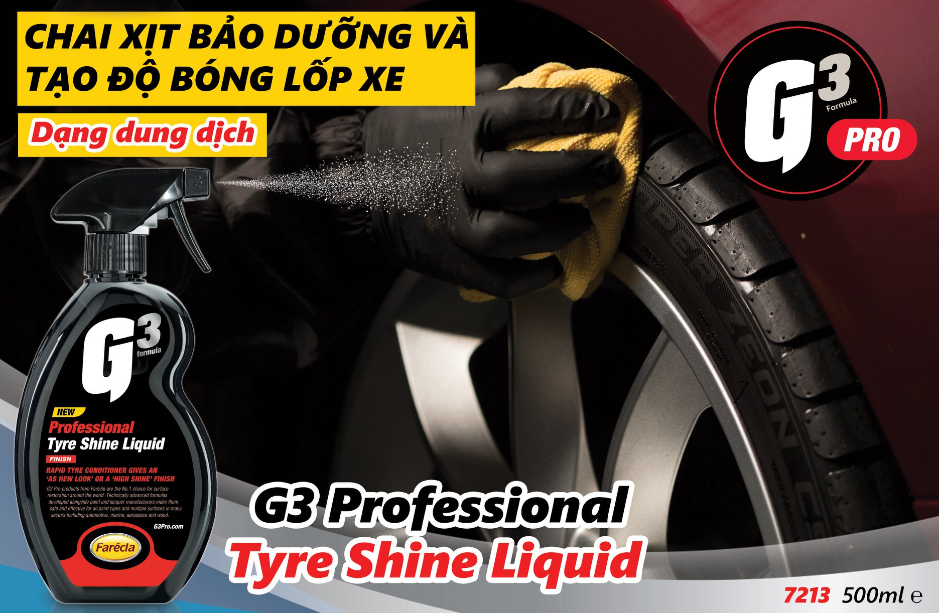 Chai xịt bảo dưỡng và tạo độ bóng lốp xe Ô tô G3 Pro Tyre Shine Liquid