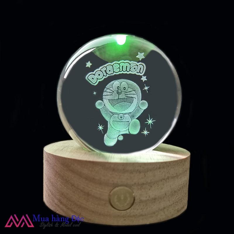 Bộ Quà tặng Quả Cầu Pha lê Khắc 3d Mèo Máy Doremon SIZE 6CM