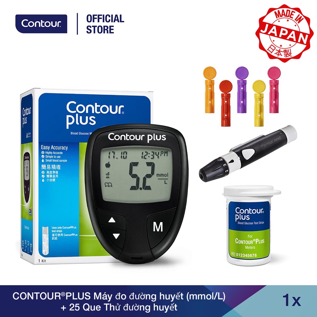 Máy đo đường huyết CONTOUR PLUS (mmol/L) và 50 Que thử đường huyết