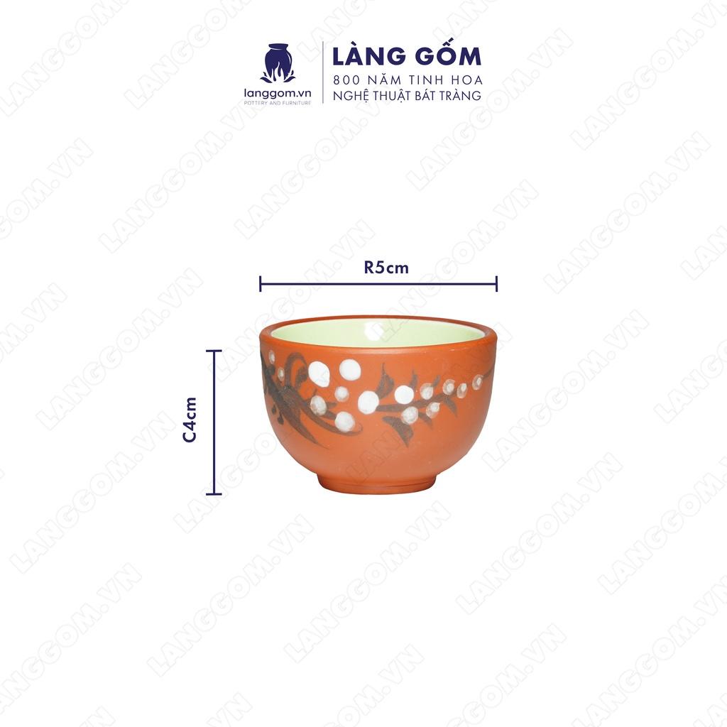Bộ ấm chén đất nung Hoa đào + khay tròn - Men mộc - Gốm sứ Bát Tràng - langgom.vn