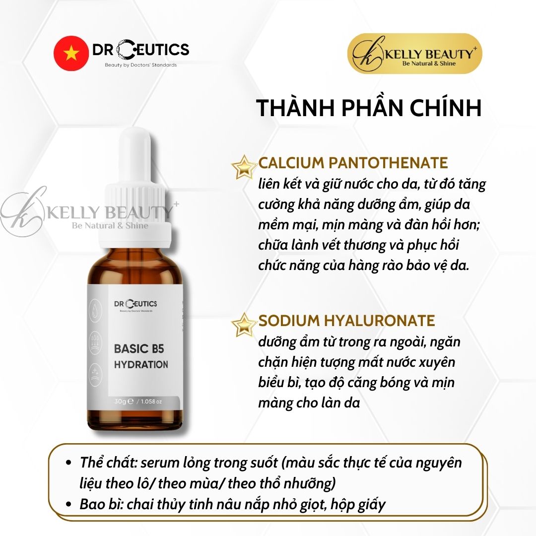 Serum Basic B5 Hydration DrCeutics - Cấp Ẩm, Nuôi Dưỡng, Phục Hồi Da Dầu Mụn - Kelly Beauty