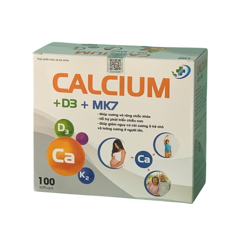 Canxi NANO CALCIUM D3 MK7 -Hộp 100 Viên - Chắc Khỏe Xương, Phát Triển Hệ Xương, Giảm Loãng Xương, Vinaphar