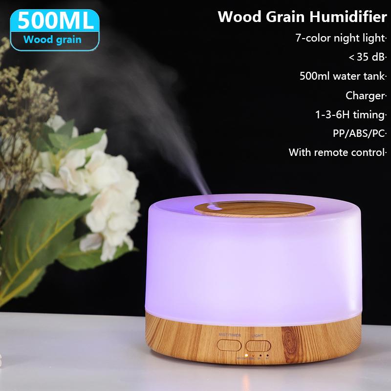 500Ml Thơm Khuếch Tán Tinh Dầu Siêu Âm Thanh Mát Sương Máy Tạo Độ Ẩm Không Khí 7 Đèn LED Đổi Màu Đèn Ngủ Mini Phun Sương Tạo Cho văn Phòng Nhà