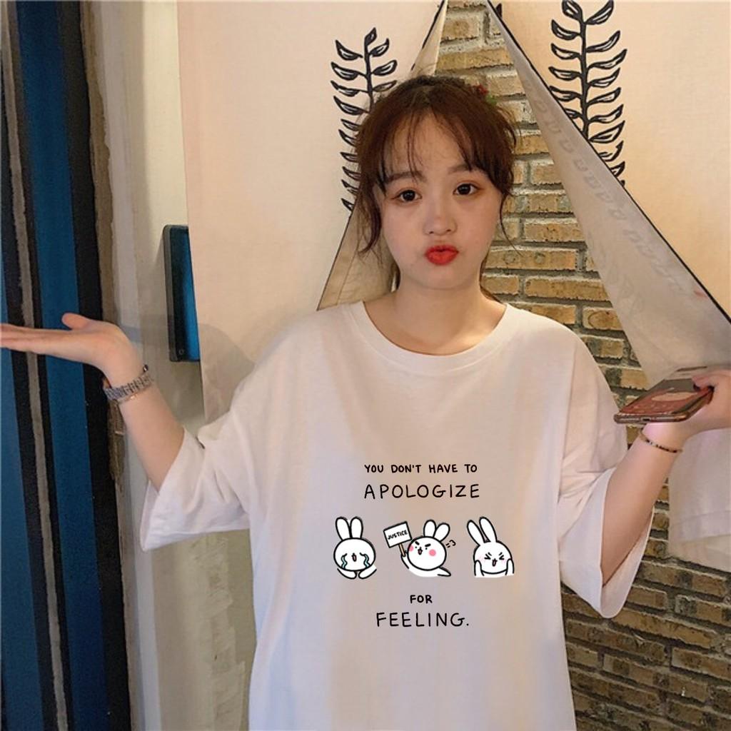 Áo thun tay lỡ 3 Thỏ APOLOGIZE phông Unisex nam nữ tee oversize form rộng pull Ulzzang Streetwear Hàn Quốc vải mềm