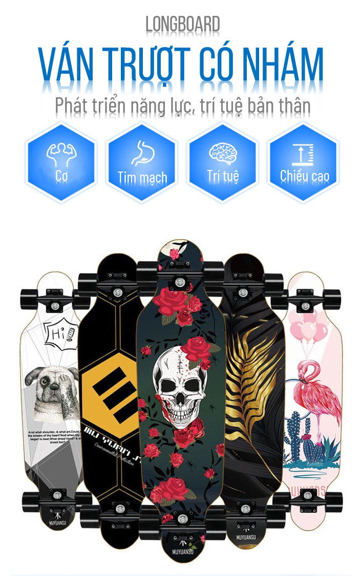 Ván Trượt Thể Thao Sport &amp; Dancing Mini Freeride Longboard Skating 80 cm - Ván Trượt Có Nhám Chống Trượt, Ván Trượt Gỗ Chống Nước Cực Tốt Chịu Lực Tốt, Ván trượt Nữ