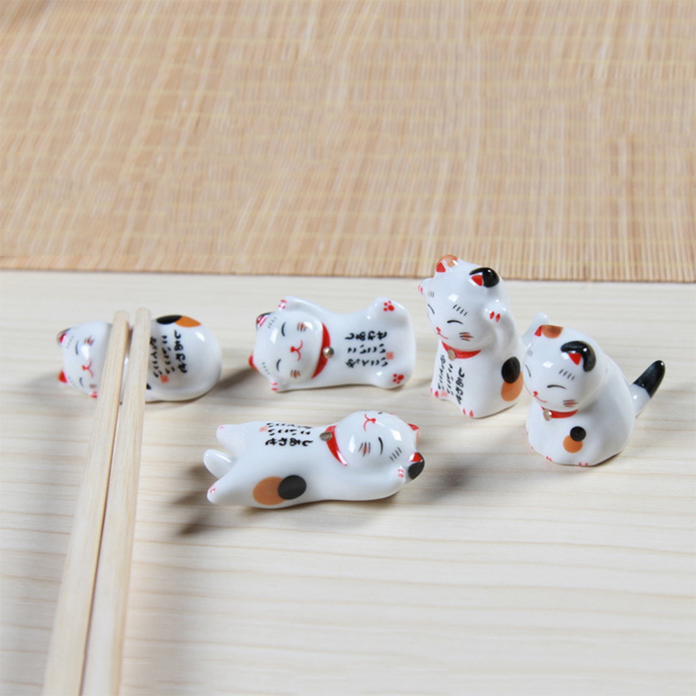 Combo 6 gác đũa bàn ăn gốm sứ mèo thần tài