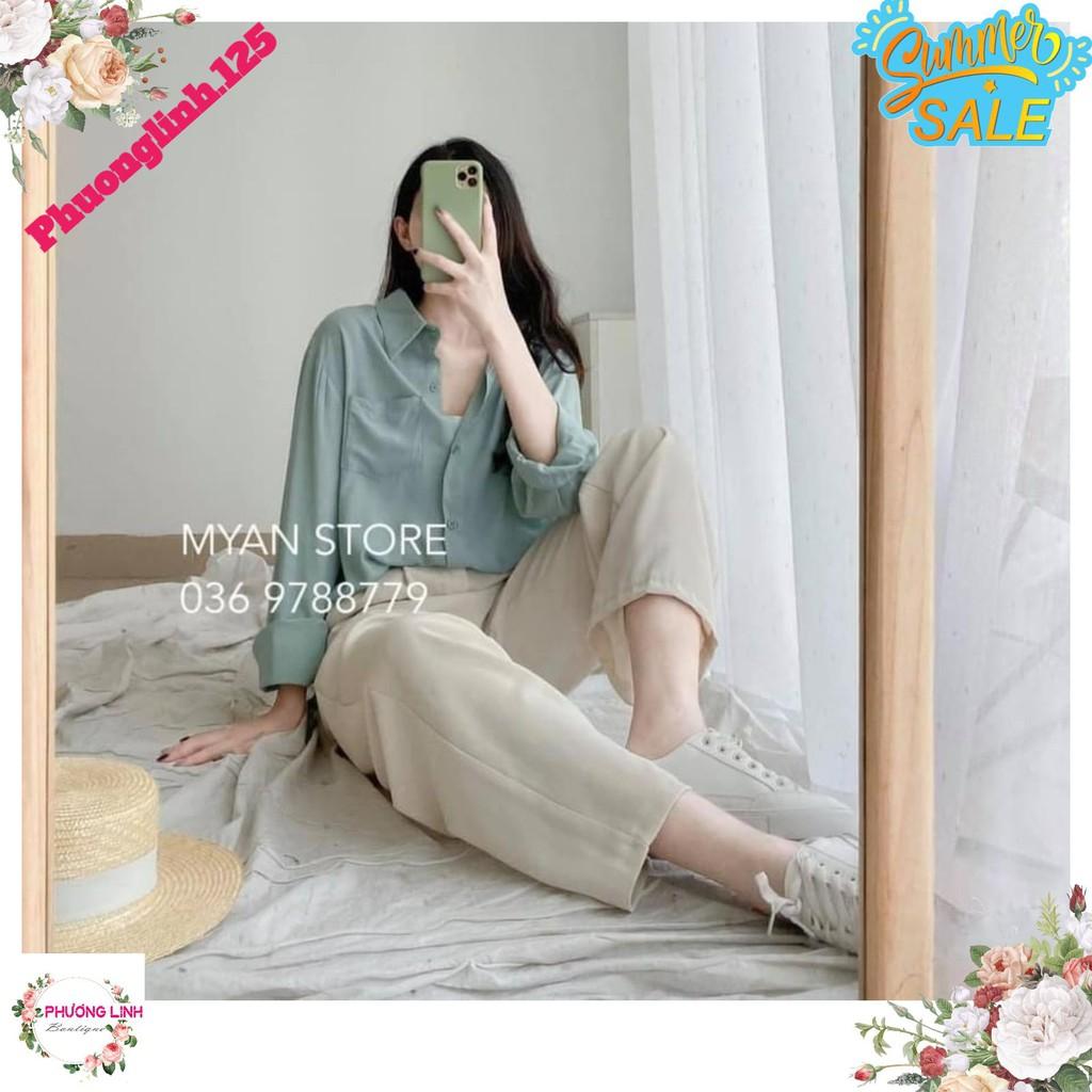 SET ÁO SƠ MI XANH QUẦN SUÔNG BE