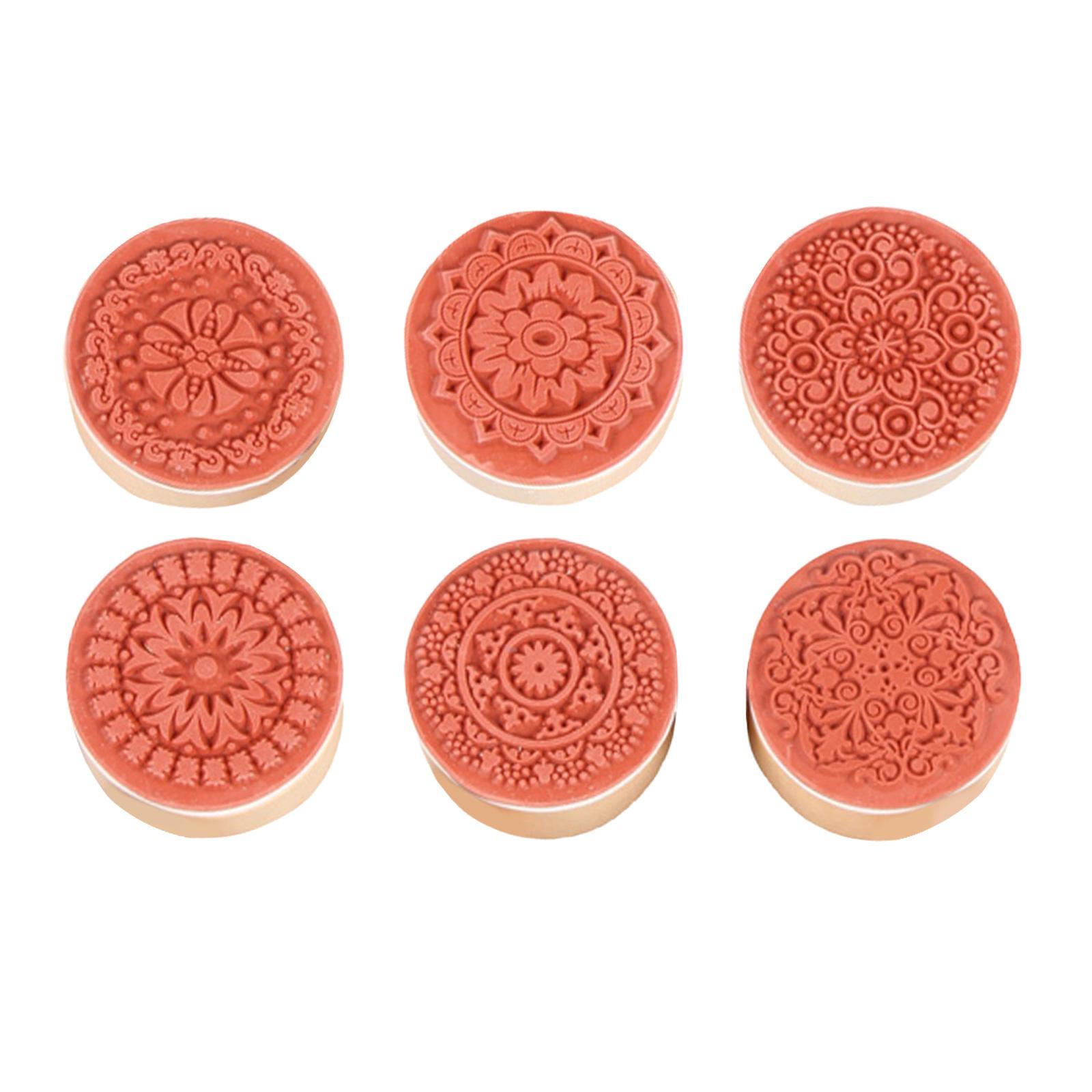 6Pcs Wooden Stamp Decorative Stamp English Rubber Stamp Set Circular Wooden Rubber Stamp Durable for Card Making Wooden Retro Pattern Stamp