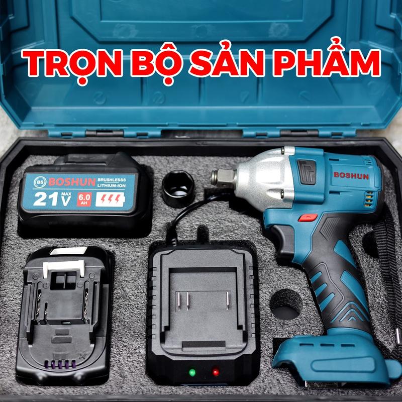 Bộ máy Siết bulong BOSHUN- Đông cơ không chổi than -lực xiết 330N,m - chân pin phổ thông - bảo hành 6 tháng