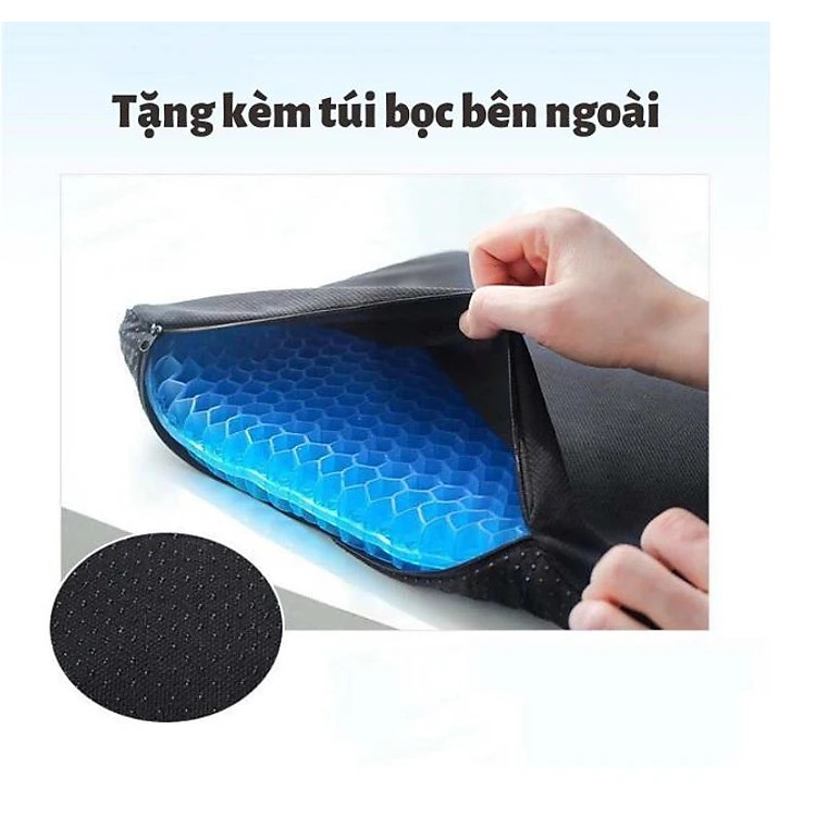 Đệm Ngồi 3D Silicon 2 Lớp Tổ Ong Lót Ghế Thoáng Khí Chống Đau Mỏi Lưng Tặng Kèm Túi Đựng - Hàng chính hãng 