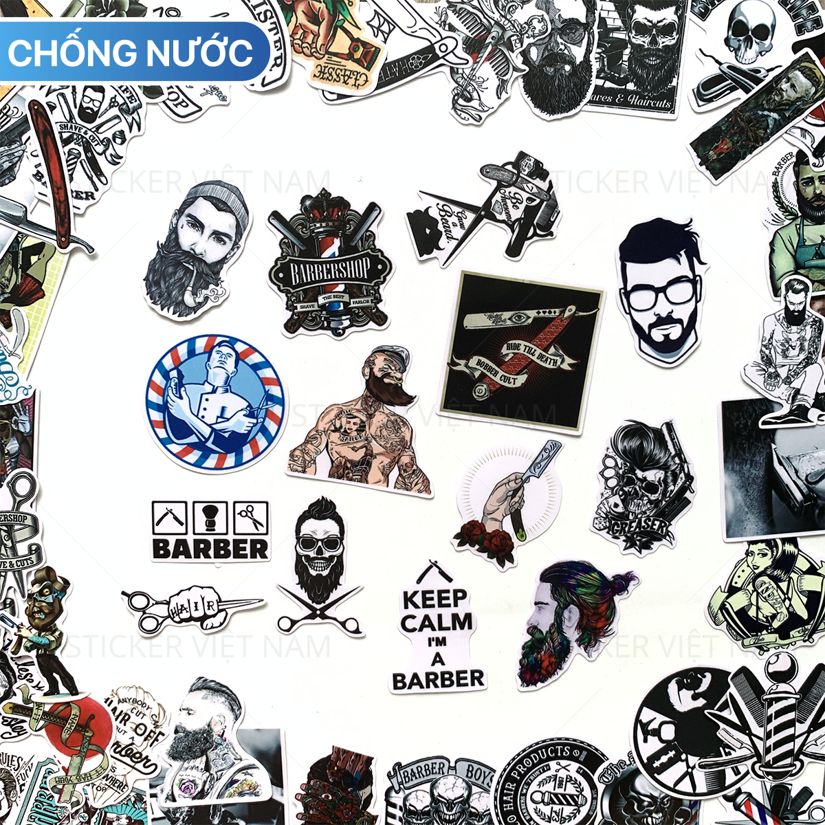 Bộ 20 Sticker Barber Shop (2020) Hình Dán Chống Nước Decal Chất Lượng Cao Trang Trí Cửa Hàng Cắt Tóc Nam, Va Li Du Lịch, Xe Đạp, Xe Máy, Laptop, Nón Bảo Hiểm, Máy Tính Học Sinh, Tủ Quần Áo, Nắp Lưng Điện Thoại