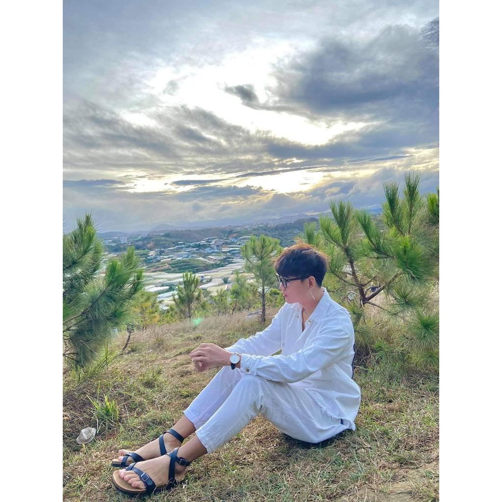 Sandal Unisex HuuCuong xỏ ngón cổ cao đen đế trấu