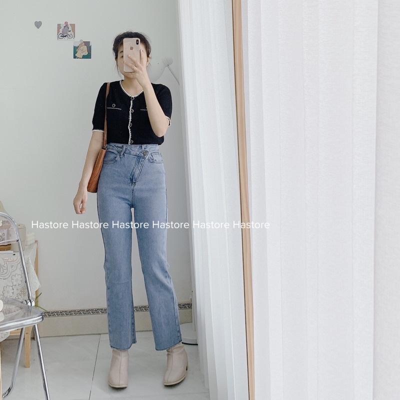 Quần jean ống đứng cạp lệch hothit