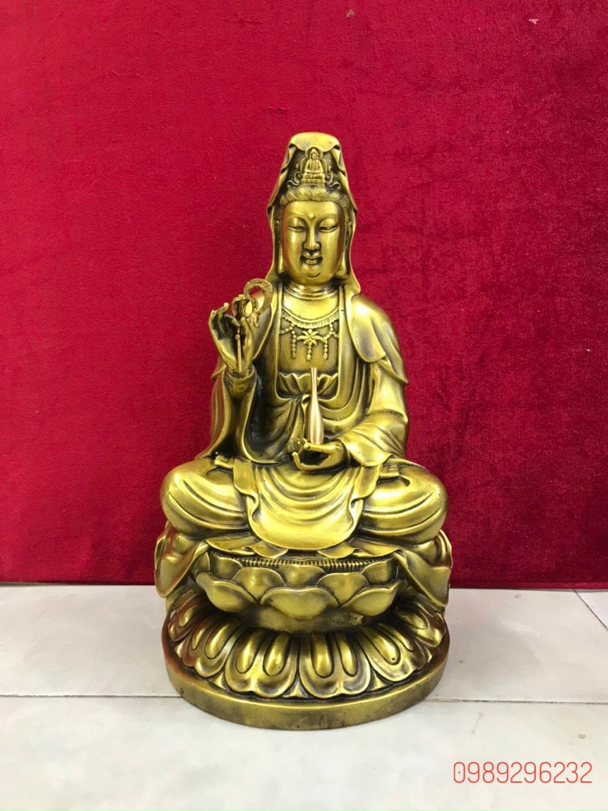Tượng Phật Quan Âm ngồi đài sen bằng đồng - quan âm cao 29cm