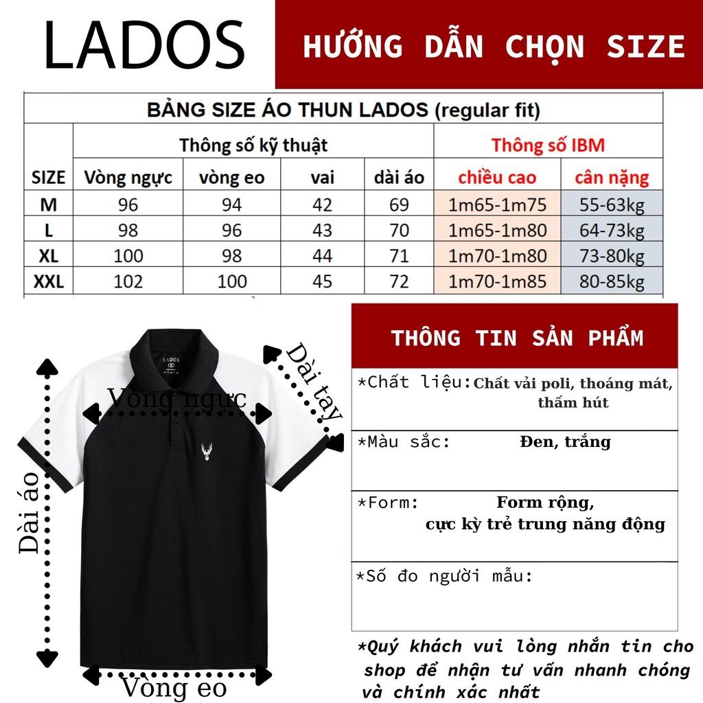 Áo polo nam có cổ cao cấp LADOS-9089 thêu đầu hươu, phối 2 màu trắng đen sang trọng, thoáng khí siêu mát mẻ