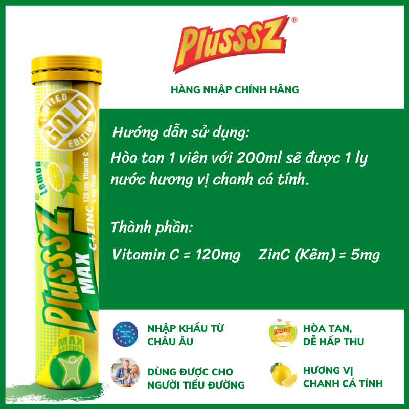 {COMBO 2 TUÝP] Viên sủi Plusssz Max Vitamin C + ZinC vị Chanh +  Viên sủi Plusssz Calcium vị Đào và chanh dây không Đường bổ sung canxi dạng hòa tan, dễ hấp thu hỗ trợ sức khỏe xương và răng, hỗ trợ ngăn ngừa loãng xương (Tuýp 20 viên sủi)