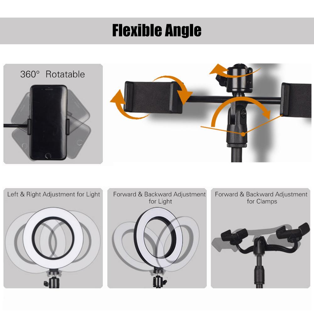 Giá đỡ điện thoại di động có đèn vòng và giá đỡ kép để trang điểm Video trực tiếp Truyền phát trực tuyến Cuộc họp học tập trực tuyến