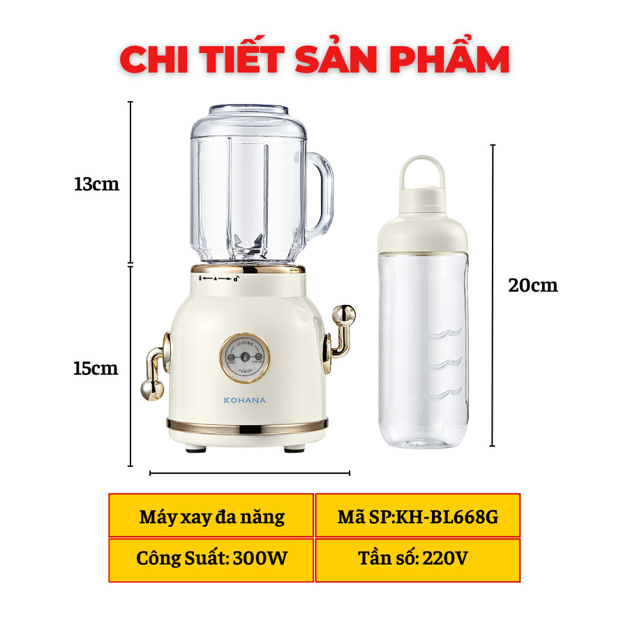 Máy xay sinh tố đa năng KOHANA Công suất 300w - Mua 1 Cối xay thủy tinh Cao cấp Tặng 1 cối xay thể thao tiện lợi