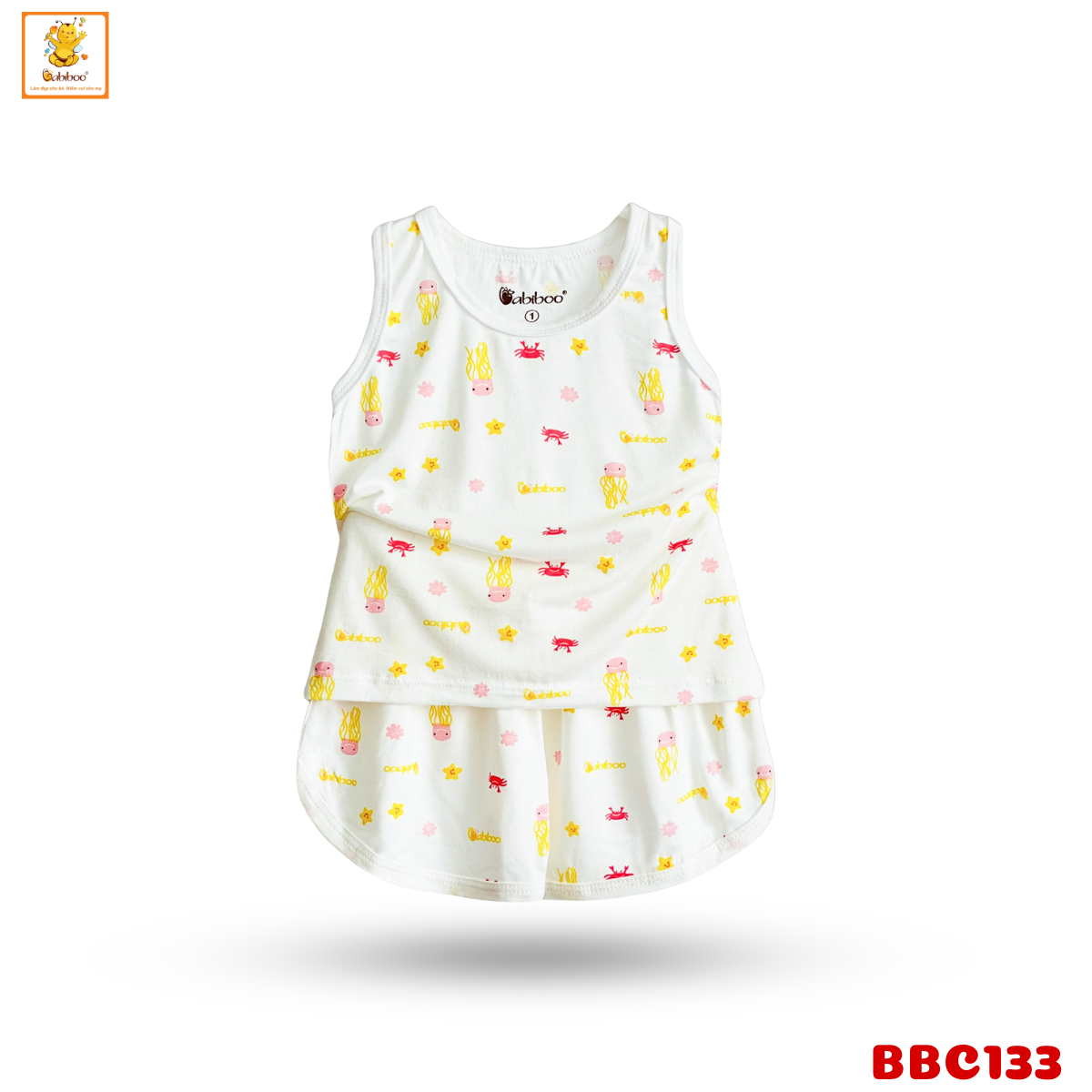 Đồ bộ bé trai Babiboo bộ ba lỗ bé trai, bé gái chất liệu viscose sợi gỗ mềm, mịn, mát BBC133