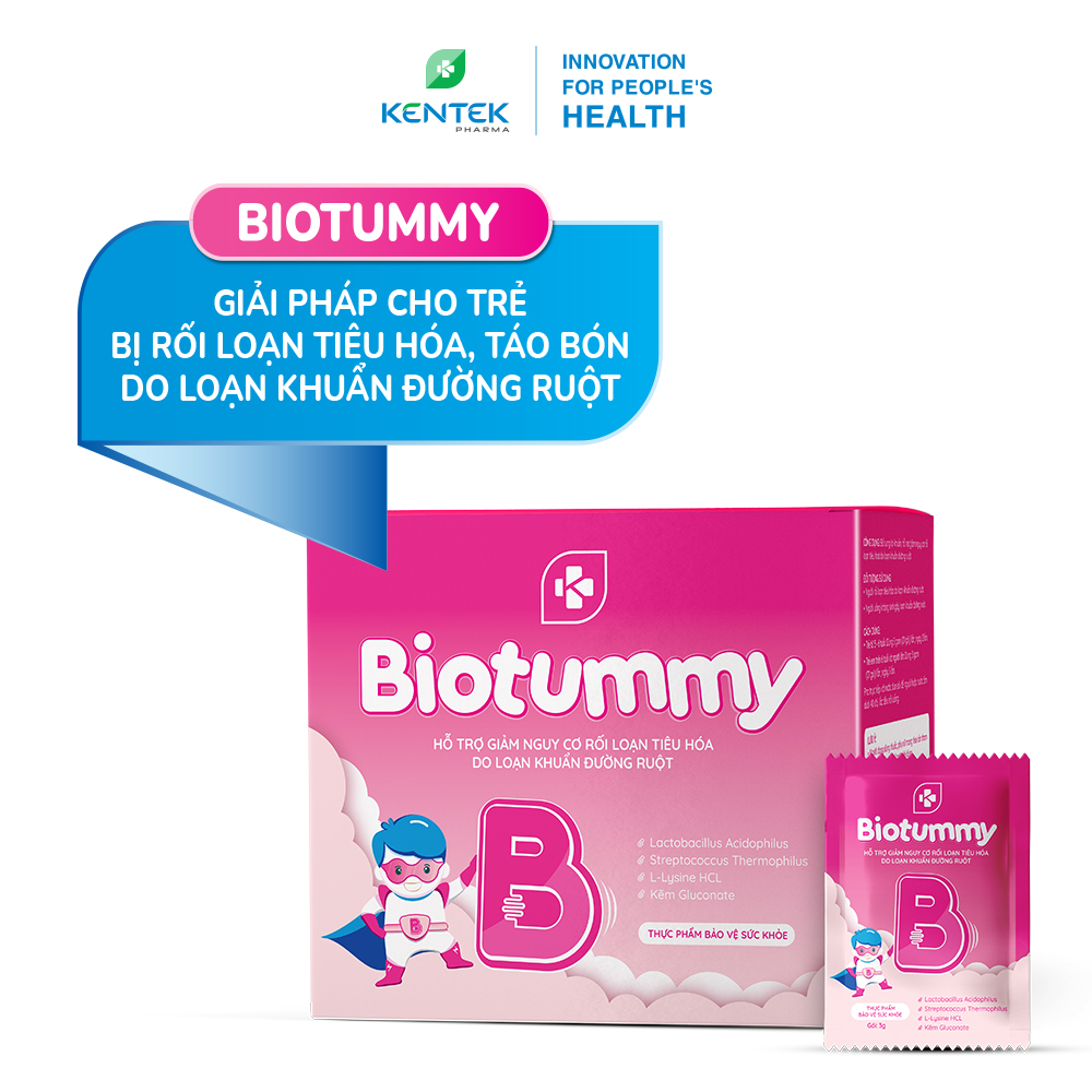 Thực phẩm KENTEK PHARMA | BIOTUMMY bổ sung lợi khuẩn đường ruột, hỗ trợ giảm rối loạn tiêu hóa, táo bón do loạn khuẩn đường ruột cho bé