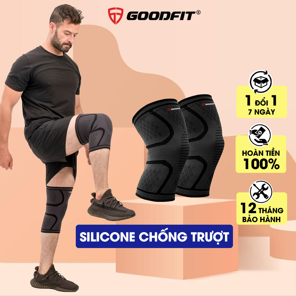 Bó gối thể thao, băng đầu gối, băng bảo vệ đầu gối tập gym GoodFit co giãn 4 chiều, dệt 3D dày dặn GF518K