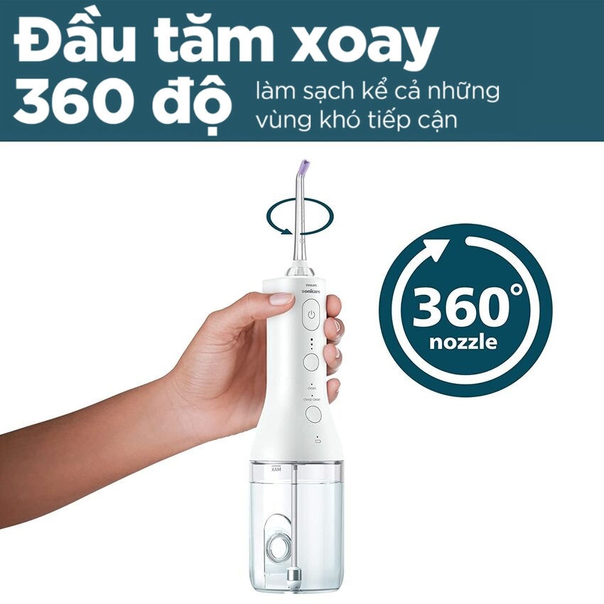 Máy tăm nước Philips Sonicare 3000 HX3806 làm sạch sâu với công nghệ Quad Stream - Hàng Nhập Khẩu