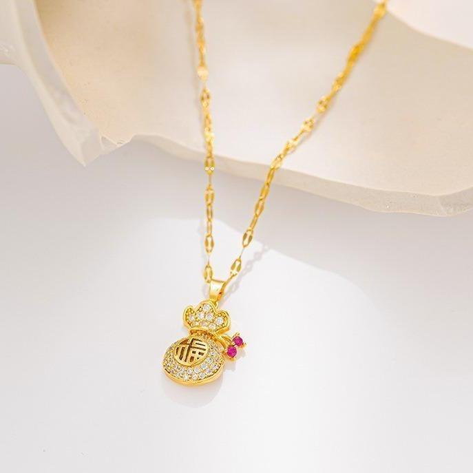 Dây chuyền trang sức OYJR cho phụ nữ, titan không rỉ, thời trang Trung Quốc, vòng cổ có túi phúc