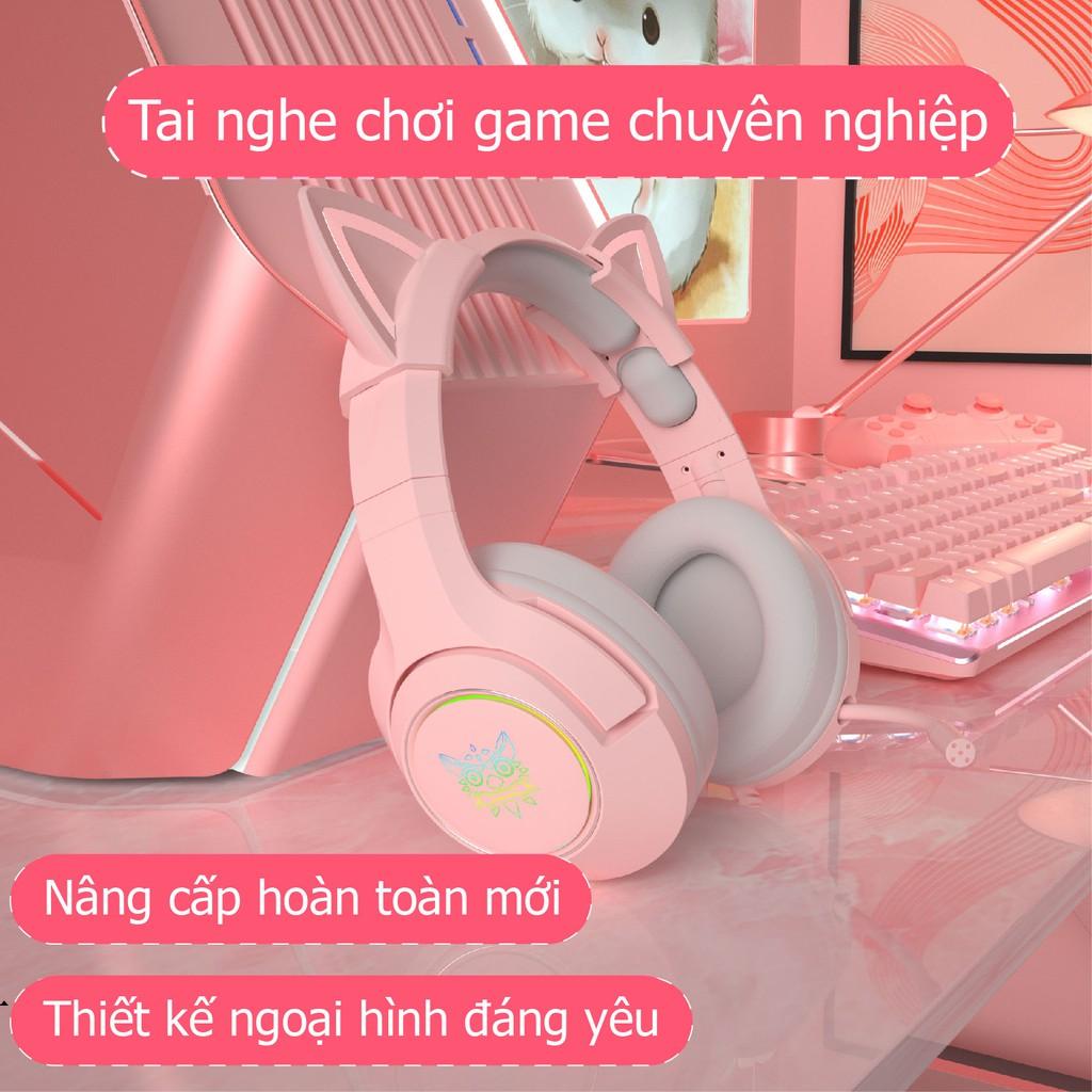 Hot Sale ONIKUMA K9 màu hồng Tai nghe chuột bàn phím Bộ đồ tai nghe mèo RGB Mic chống ồn tai nghe chụp tai chơi game [Hàng chính hãng]