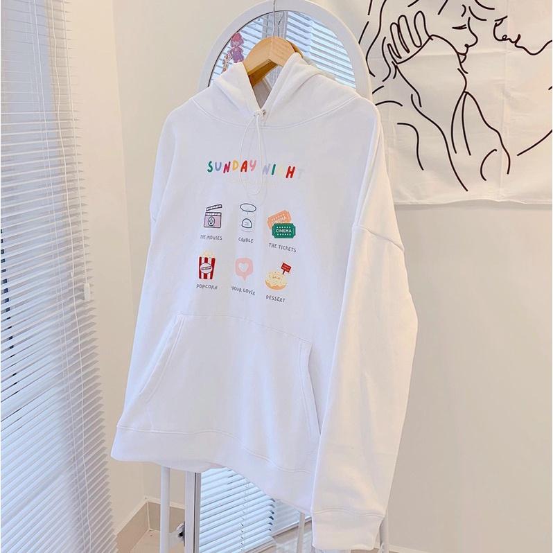 ÁO HOODIE SWEETIE SUNDAYNIGHT, In Hình Thêu TO Form Rộng Hàn Quốc, Áo Hoodie Freesize Nỉ Dày Mềm Mịn Dễ Thương