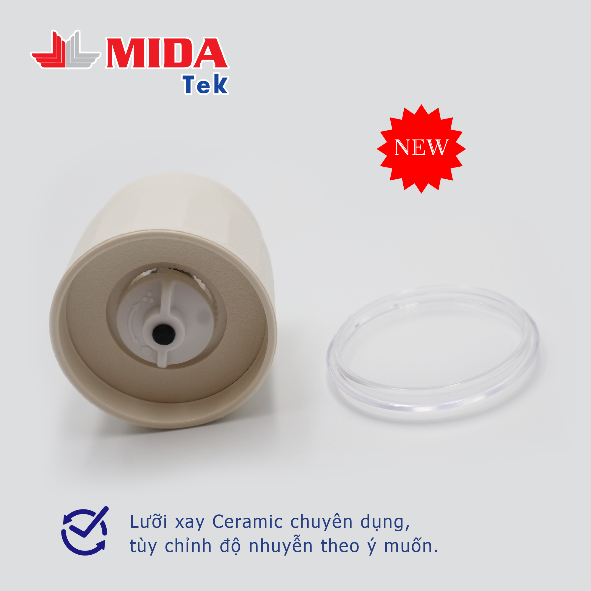 Hình ảnh Bộ 2 Nắp xay tiêu MIDATEK cối xay ceramic Màu Kem cho hũ nhựa đường kính 38mm
