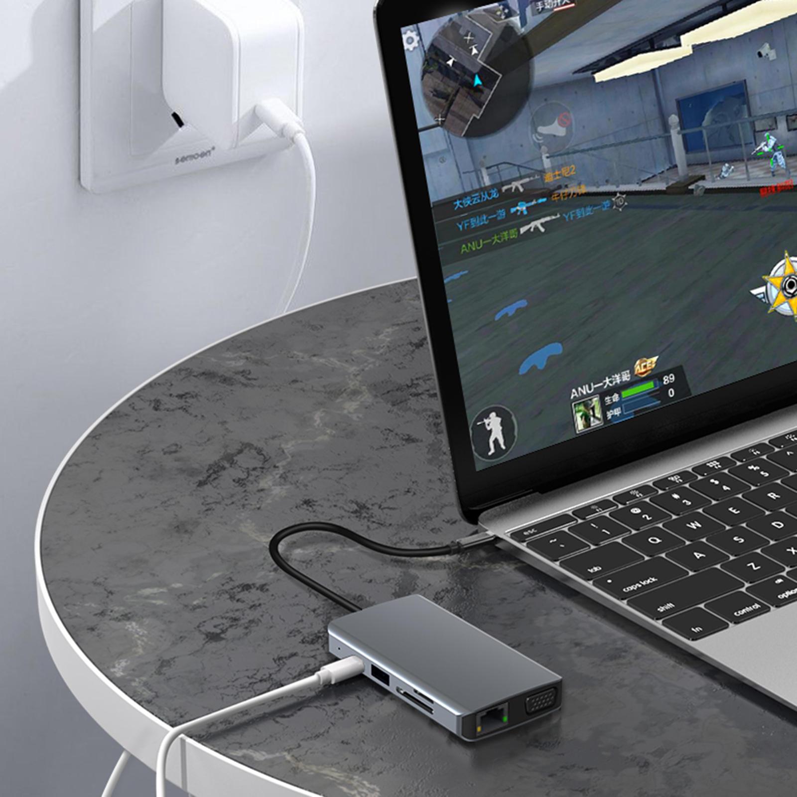 USB C Hub Type-C to HDMI 9 in 1 USB 3.0 4K VGA Support PD Charging for , Powerful Data Transmission Unibody Case for Fast Cooling