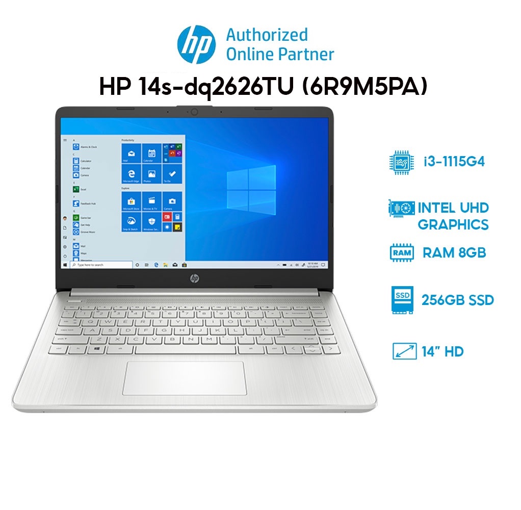 Laptop HP 14s-dq2626TU (6R9M5PA) (i3-1115G4 | 8GB | 256GB | Intel UHD Graphics | 14' HD | Win 11) Hàng chính hãng