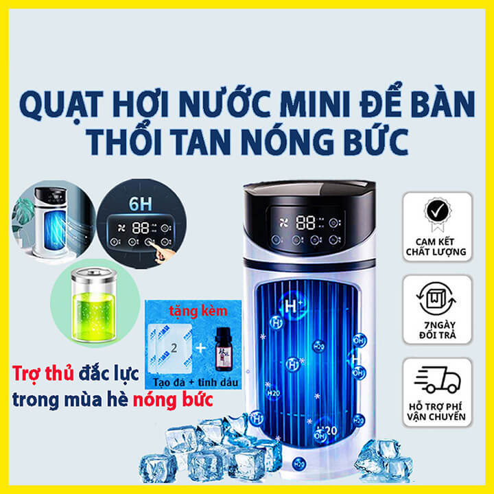 Quạt điều hoà hơi nước mini để bàn, quạt phun sương làm mát nhanh chóng, sạc tích điện công suất cao 18W, 6 cấp độ gió, hẹn giờ thông minh-YY01