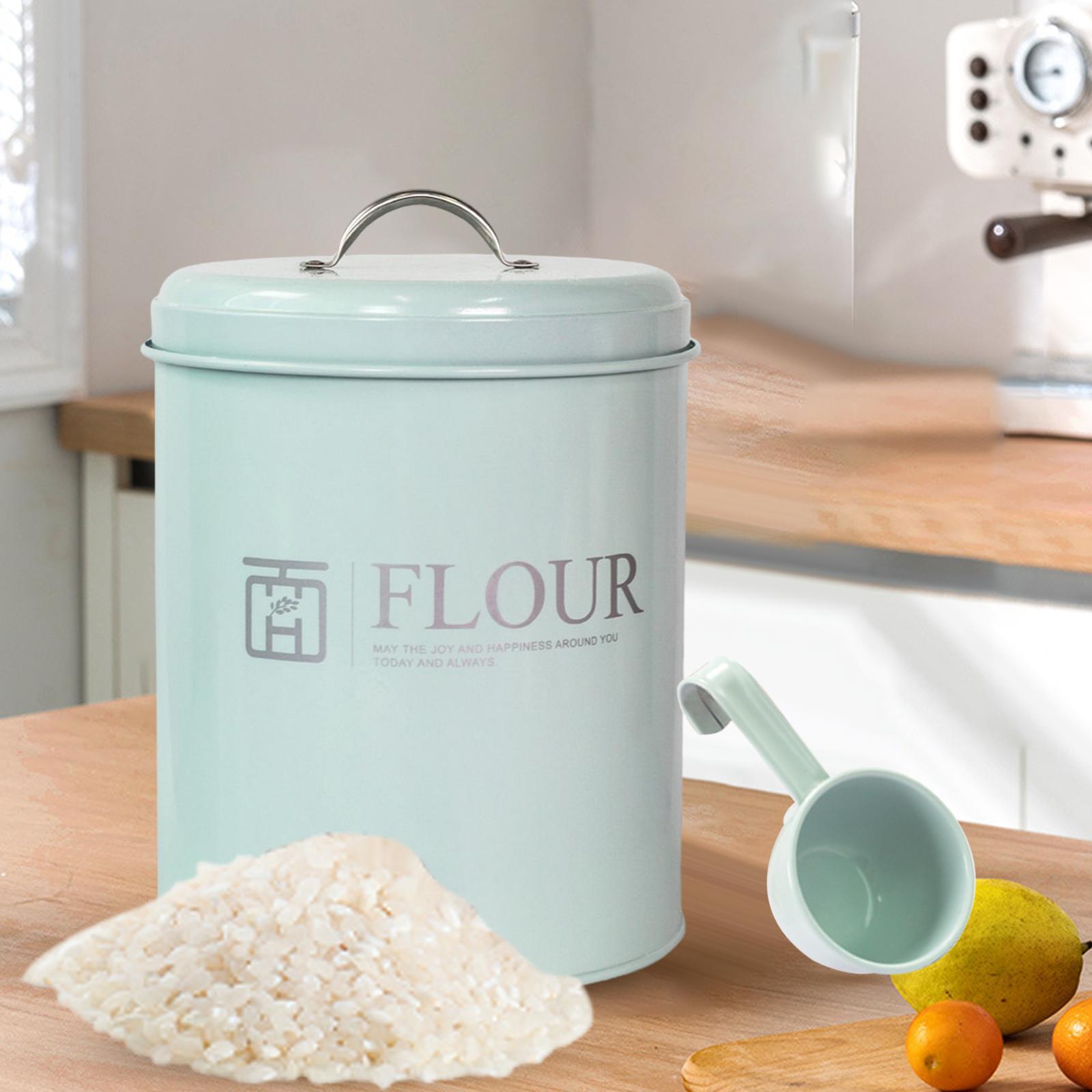 2x Airtight Flour Storag Bucket 2.5kg with Spoon for Flour Coffee Powder