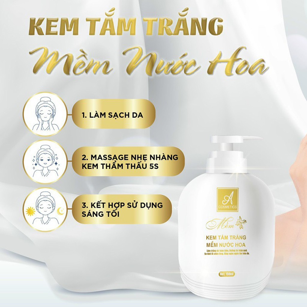 Hình ảnh Kem tắm trắng mềm nước hoa A Cosmetics 150ml làm trắng da toàn thân hiệu quả sau 7 ngày sử dụng