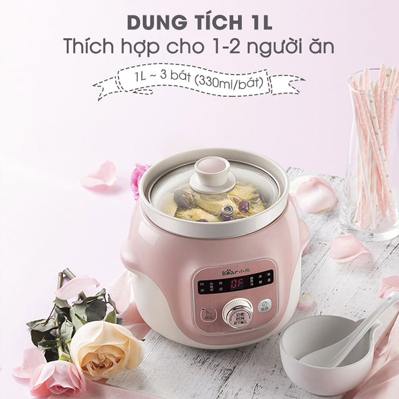 Nồi Nấu Chậm 1 Lít Bear DDG-D10B1S - Hàng Chính Hãng