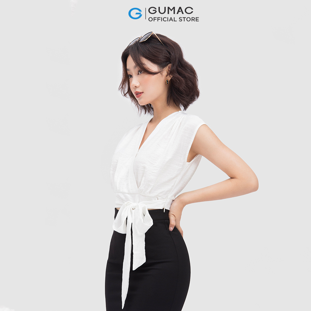 Áo sơ mi nữ GUMAC AC04065 form croptop có dây thắt eo cá tính