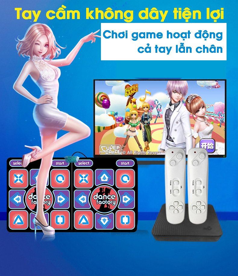 Thảm nhảy audition đôi  gấp gọn kèm điều khiển không dây kết nối TV HD tích hợp 63 game vận động khác nhau