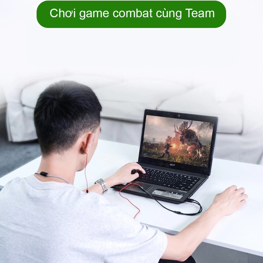 Jack chuyển đổi tai nghe 3.5 sang 2 cong 3.5 Audio &amp; Mic dùng trên laptop máy tính