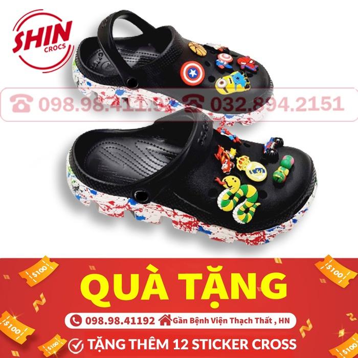 dép crossdép cross quai ngang vảy sơn họa tiết đen đế trắng SHINCR771 tặng thêm 12 sticker cross